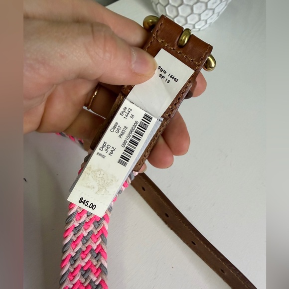 NWT Y2K J Crew braided pink grey woven elastic belt with Leather accents Sz M - Picture 3 of 4